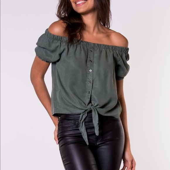 Urban Outfitters Noisy May Off Shoulder Tie Shirt - Picture 2 of 6